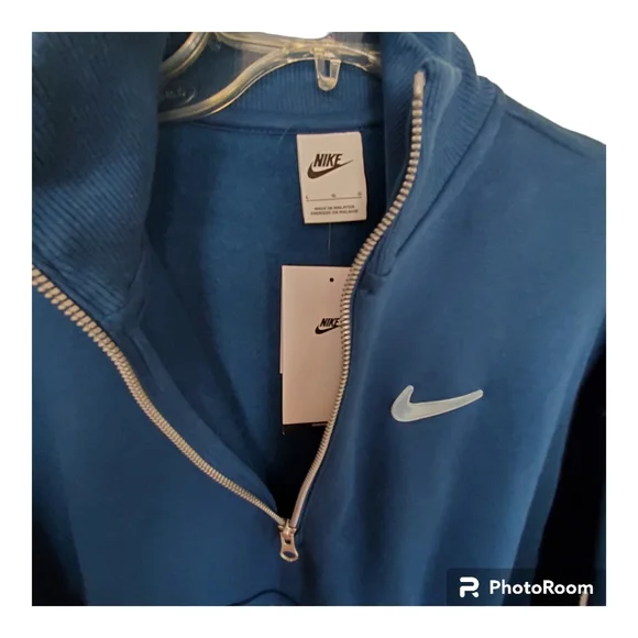 Nike Swoosh fleece half zip oversized sweatshirt teal blue womens - Picture 4 of 7